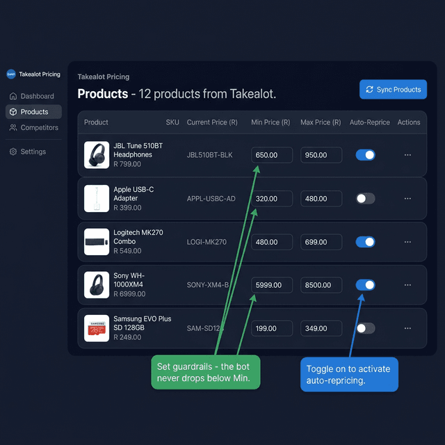 Products page screenshot